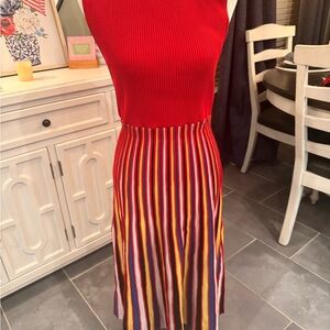 Red Ribbed Top with Striped bottoms Dress